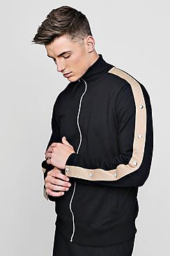 Boohoo Zip Through Jersey Sweat With Poppers