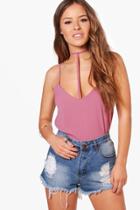 Boohoo Petite Josie Strappy Crepe Choker Detail Cami Mauve