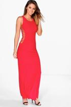 Boohoo Zoe Ladder Detail Slinky Maxi Dress Red
