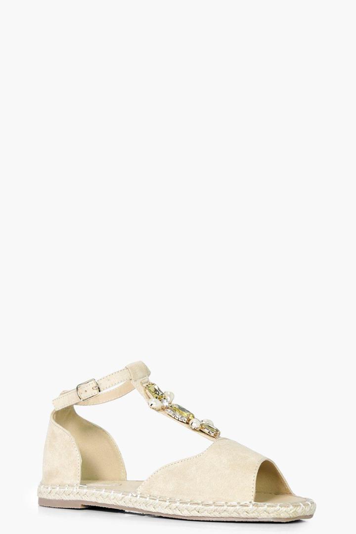 Boohoo Natalie Embellished Peeptoe Espadrille Taupe