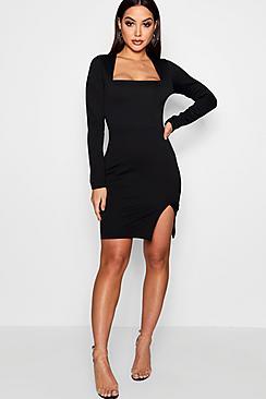 Boohoo Amy Square Neck Long Sleeve Bodycon Dress