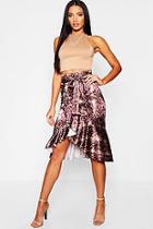 Boohoo Satin Snake Print Ruffle Tie Waist Midi