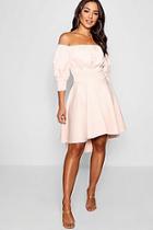 Boohoo Off The Shoulder Puff Sleeve Skater Dress