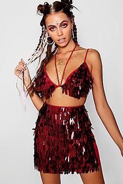Boohoo Eliza Sequin Tassle Mini Skirt
