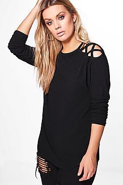 Boohoo Plus Felicity Knitted Cross Shoulder Jumper