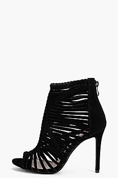 Boohoo Amy Peeptoe Multi Strap And Plait Shoe Boot