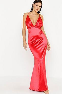 Boohoo Satin Plunge Seam Detail Maxi Dress