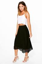 Boohoo Yasmine Crepe Lazer Cut Full Midi Skirt Black
