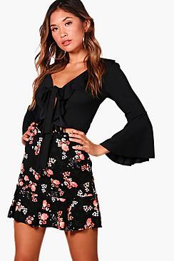 Boohoo Cameron Floral Drop Hem Mini Skirt