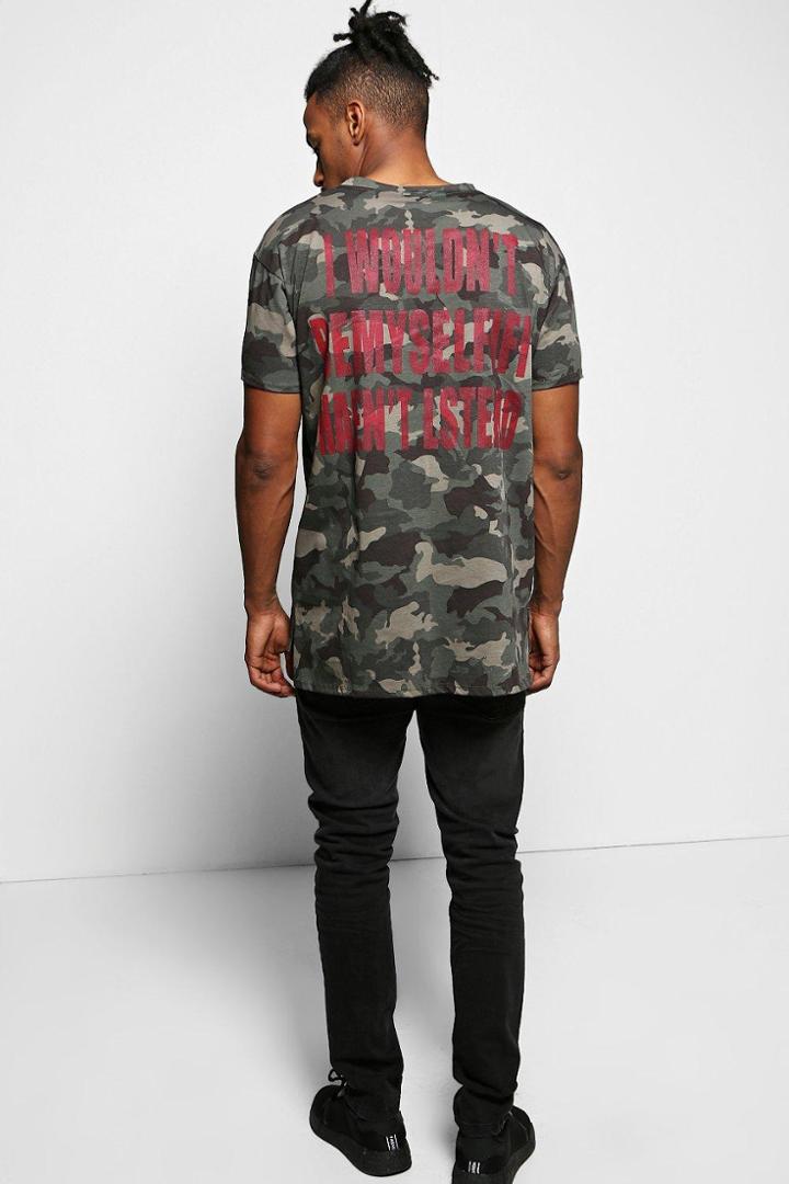 Boohoo Oversized Camo T-shirt With Back Print Khaki