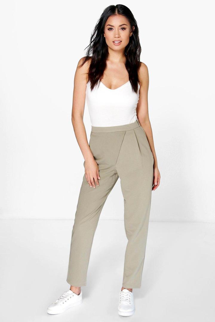 Boohoo Louise Wrap Front Woven Trouser Khaki