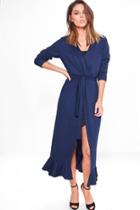 Boohoo Rose Frill Hem Belted Duster Navy