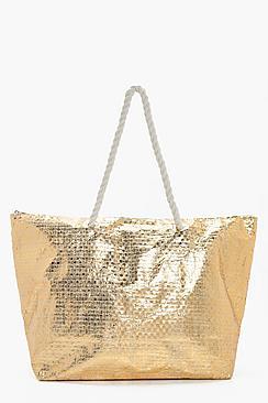 Boohoo Ella Metallic Beach Bag