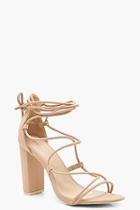 Boohoo Lola Cage Lace Up Block Heels