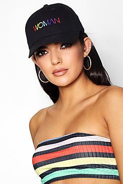 Boohoo Lucy Rainbow Woman Slogan Embroidered Cap