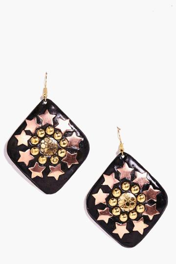 Boohoo Louise Star And Round Studded Earrings Black