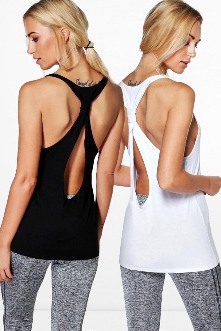 Boohoo Lucy Fit Twist Back Tank Top 2 Pack Black