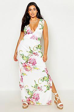 Boohoo Plus Floral Plunge Maxi Dress