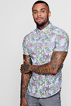 Boohoo Floral Leaf Print Short Sleeve Shirt