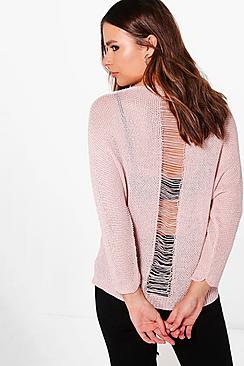 Boohoo Daisy Distressed Back Jumper