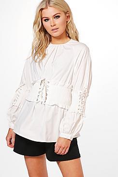 Boohoo Corset Waist And Sleeve Top
