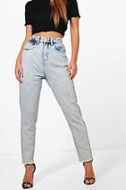 Boohoo Petite Kate Contrast Pocket Fringe Hem Mom Jeans