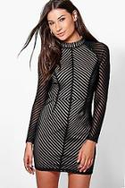 Boohoo Boutique Kylie Mesh Stripe Bodycon Dress