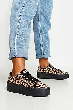 Boohoo Leopard Platform Trainers