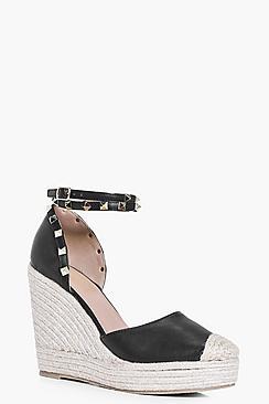 Boohoo Lilly Studded Ankle Strap Wedge