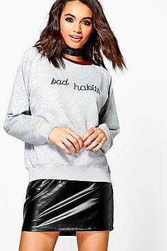 Boohoo Anna Embroidered Slogan Sweat