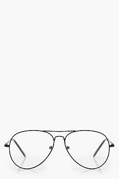 Boohoo Erin Black Frame Clear Lense Aviators
