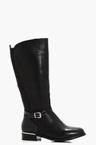 Boohoo Maya Mix Material Buckle Trim Riding Boot