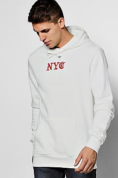 Boohoo Oversized Nyc Print Over The Head Hoodie