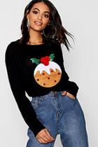 Boohoo Christmas Pudding Applique Jumper With Pom Pom