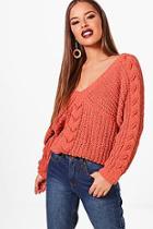 Boohoo Petite Lace Up Sleeve Cable Knee Jumper