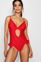Boohoo Monaco Frill Cut Out Swimsuit