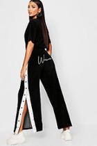 Boohoo Velour Woman Embroidered Wide Leg Trouser