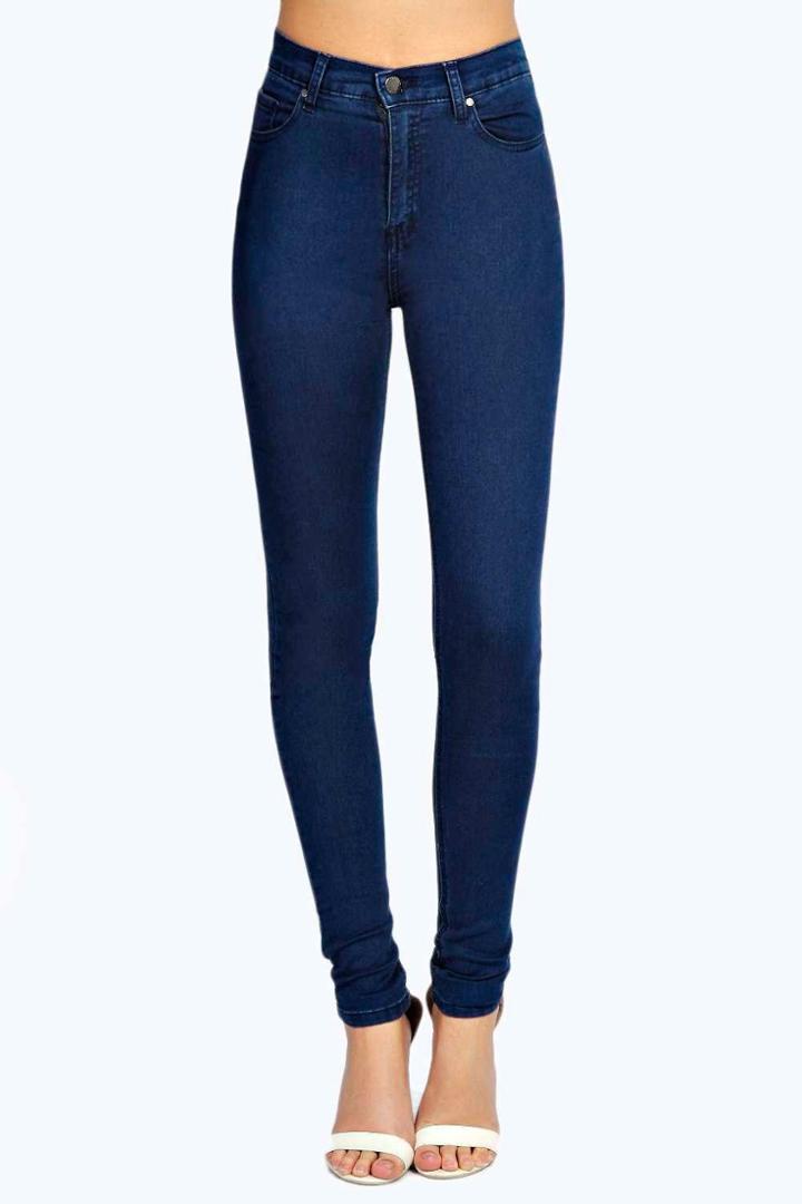 Boohoo Abby High Rise True Blue Skinny Jeans Indigo