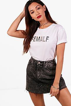 Boohoo Petite Elle Metallic Embossed Slogan Tee