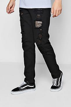 Boohoo Black Slim Fit All Over Ripped Denim Jeans