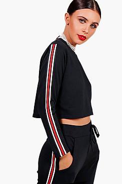 Boohoo Petite Lola Scoop Neck Sports Trim Co-ord Sweat