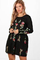 Boohoo Plus Kirsty All Over Embroidered Skater Dress