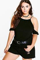 Boohoo Plus Kady Cut Out Shoulder Frill Detail Top