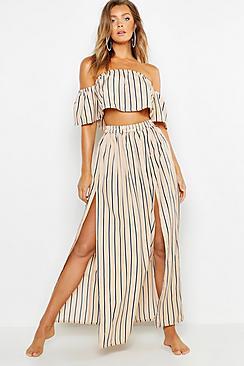 Boohoo Pinstripe Maxi Beach Skirt Co-ord