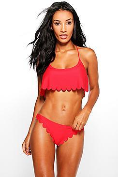 Boohoo Zante Crop Scallop Edge Bikini