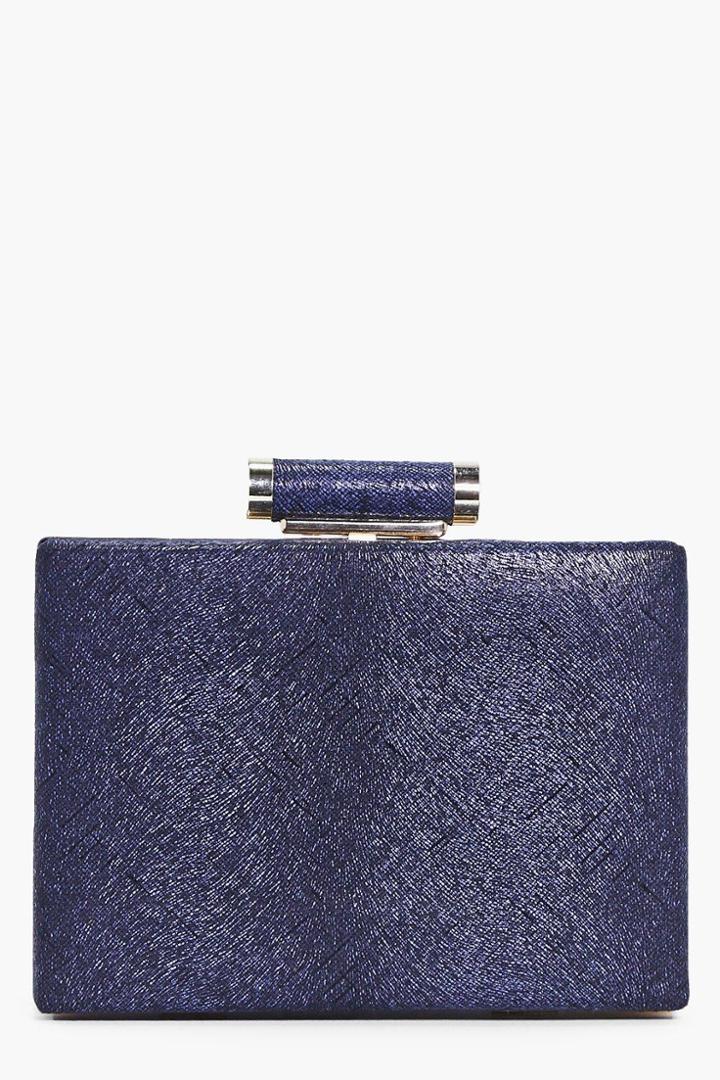 Boohoo Betsy Shimmer Box Clutch Bag Navy