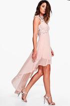 Boohoo Boutique Lace Top Chiffon Dip Hem Dress