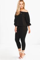 Boohoo Plus Joslyn Frill Top + Trouser Co-ord Black