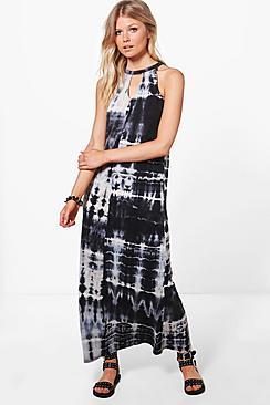 Boohoo Petite Josie Tie Dye Halterneck Beach Maxi