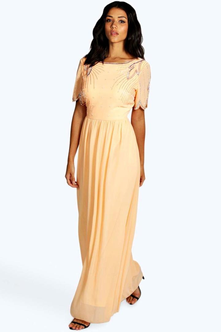 Boohoo Leah Boutique Embellished Maxi Dress Peach